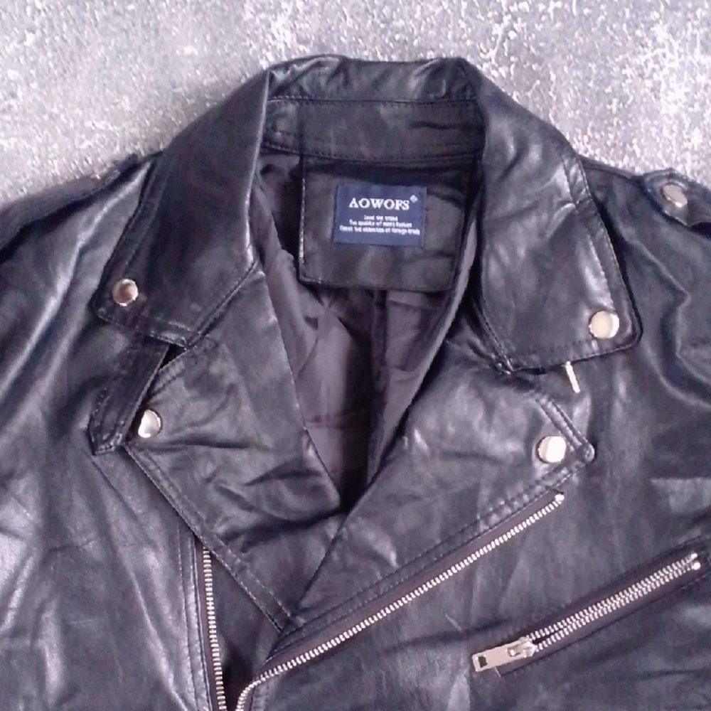 Black Faux Leather Biker Jacket - Picture 3 of 10